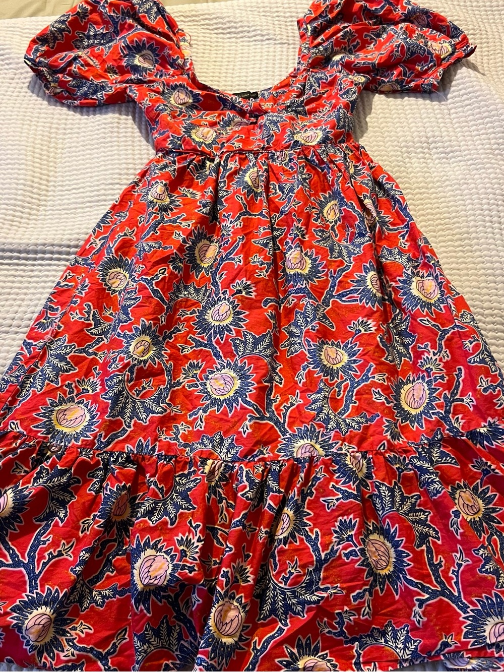 House of Harlow 1960 Red Floral Puff-Sleeve Dress